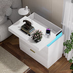Nightstand with Charging Station and LED Lights,Night Stand with Sliding Top for Bedroom,Bedside Table with Drawers,Modern End Side Table,White.28.8''W x 17''D x 30.5''H. - Grand Goldman Shop
