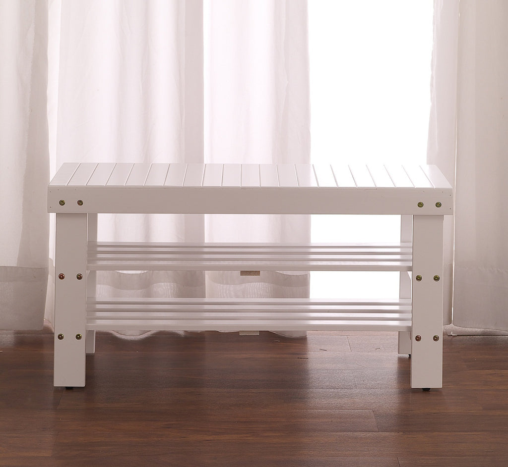 Pina Quality Solid Wood Shoe Bench, White Finish - Grand Goldman Shop