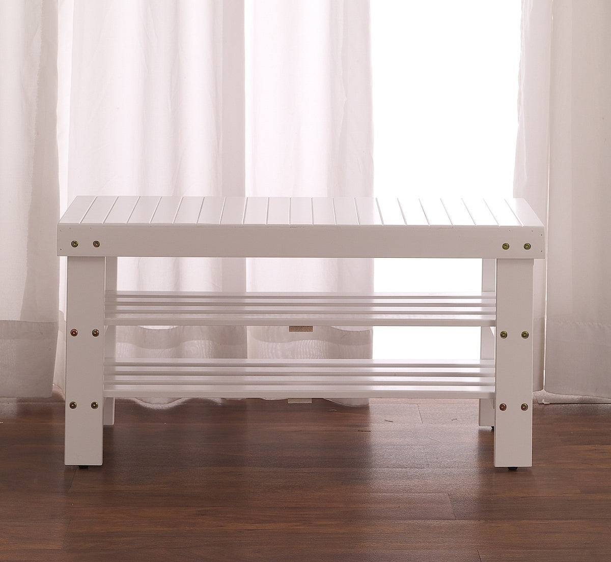 Pina Quality Solid Wood Shoe Bench, White Finish - Grand Goldman Shop
