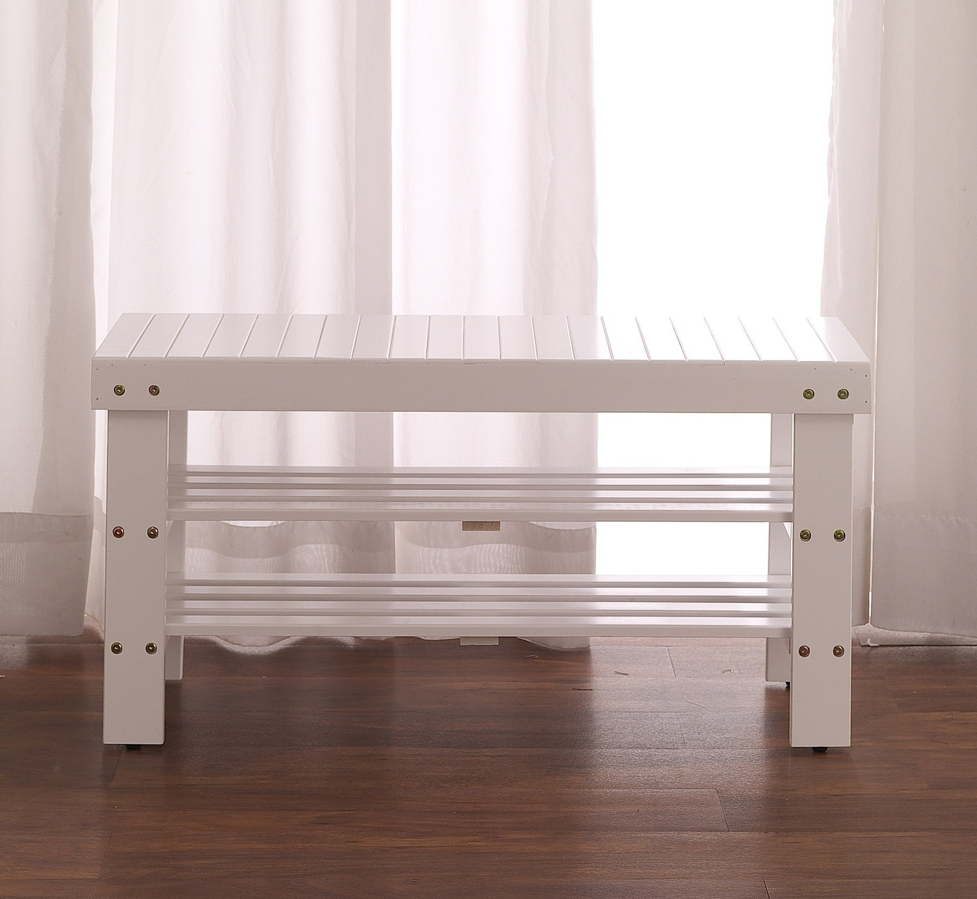 Pina Quality Solid Wood Shoe Bench, White Finish - Grand Goldman Shop