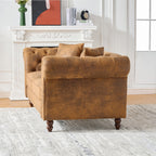 63'Chesterfield ‌tech Fabric Sofa,High-tech Fabric Roll Armrest Sofa,Upholstered Mid Century Modern Couch,2 Seater Couch for Living Room, Office, Apartment, Brown - Grand Goldman Shop