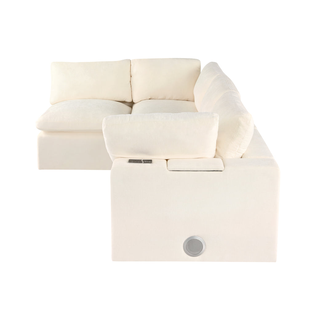 U-style Upholstered Modular Sofa with  with Storage Space, USB Charge Ports,Wireless Charging and Built-in Bluetooth Speaker in Arm,Sectional sofa for Living Room Apartment.[old sku:WY000317AAA] - Grand Goldman Shop