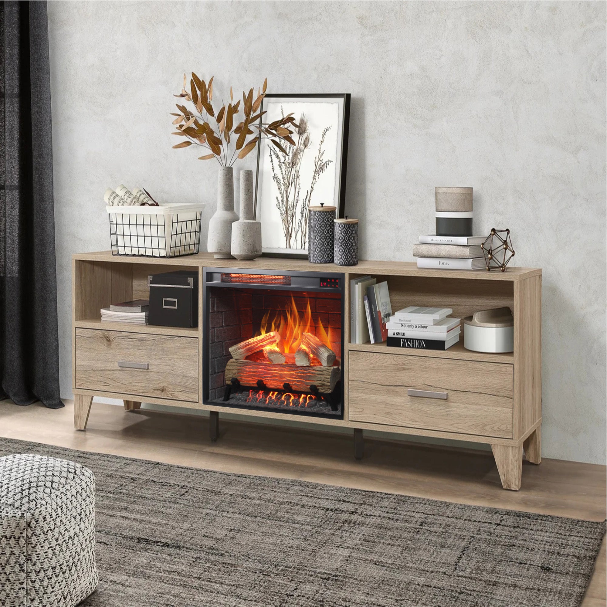 23 inch Infrared  heating electric fireplace insert, with log set & realistic flame, remote control with timer, overheating protection - Grand Goldman Shop