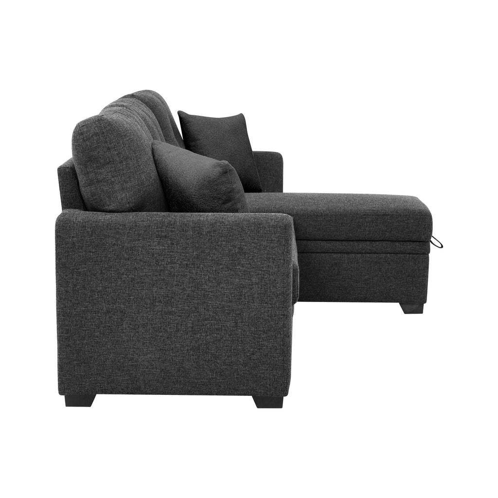 76.5' Linen Blend Upholstered Sectional with Pull-Out Bed and Chaise Storage - Grand Goldman Shop