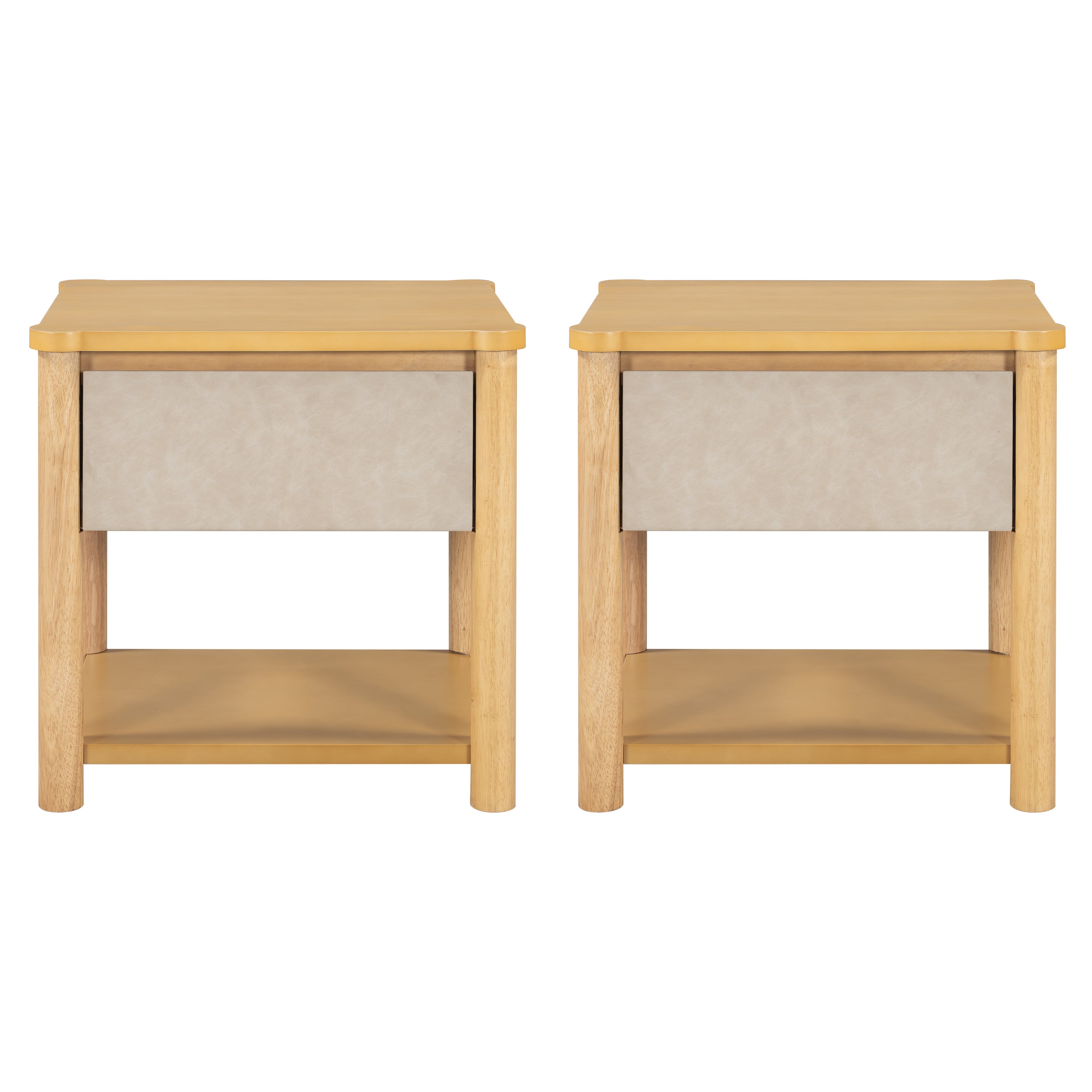 Modern Queen Bed Frame Set with 2 Nightstands, Beige Wood Platform Bed with Headboard and Matching Bedside Tables for Bedroom - Grand Goldman Shop