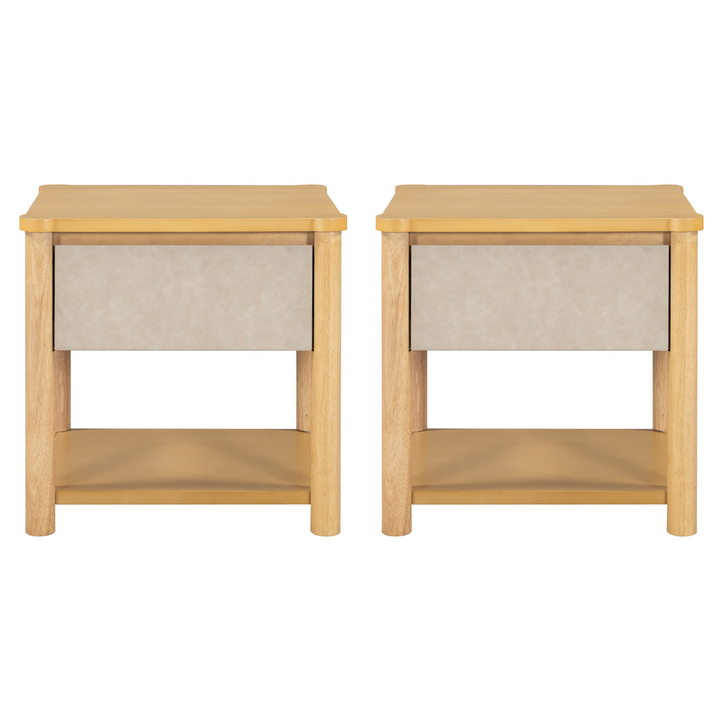 Modern King Bed Frame Set with 2 Nightstands, Beige Wood Platform Bed with Headboard and Matching Bedside Tables for Bedroom - Grand Goldman Shop