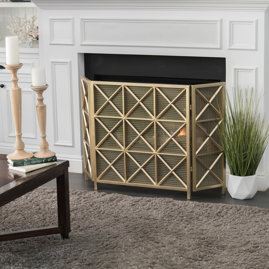 Margaret 3-Panel Fireplace Screen Iron Black/Gold - Grand Goldman Shop