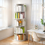 5 Tier Rotating Bookshelf, 360° Display Round Spinning Bookshelf, Space-Saving, Small Space Rotating Bookshelf Tower for Bedroom, Living Room, Home, Office, Warm White - Grand Goldman Shop