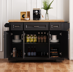 K&K 54inch Large Kitchen Island with Rubber Wood Drop Leaf, Embossed Texture Rolling Kitchen Cart on 4 Wheels with 4 Doors and 3 Drawers, Kitchen Island with Storage for Kitchen, Dining Room,Black - Grand Goldman Shop