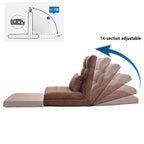 Modern Triple Fold-Down Brown Metal Frame Sofa Bed with 5 Reclining Positions and Pillow – Adjustable Upholstered Floor Couch for Gaming or Guest Room - Grand Goldman Shop