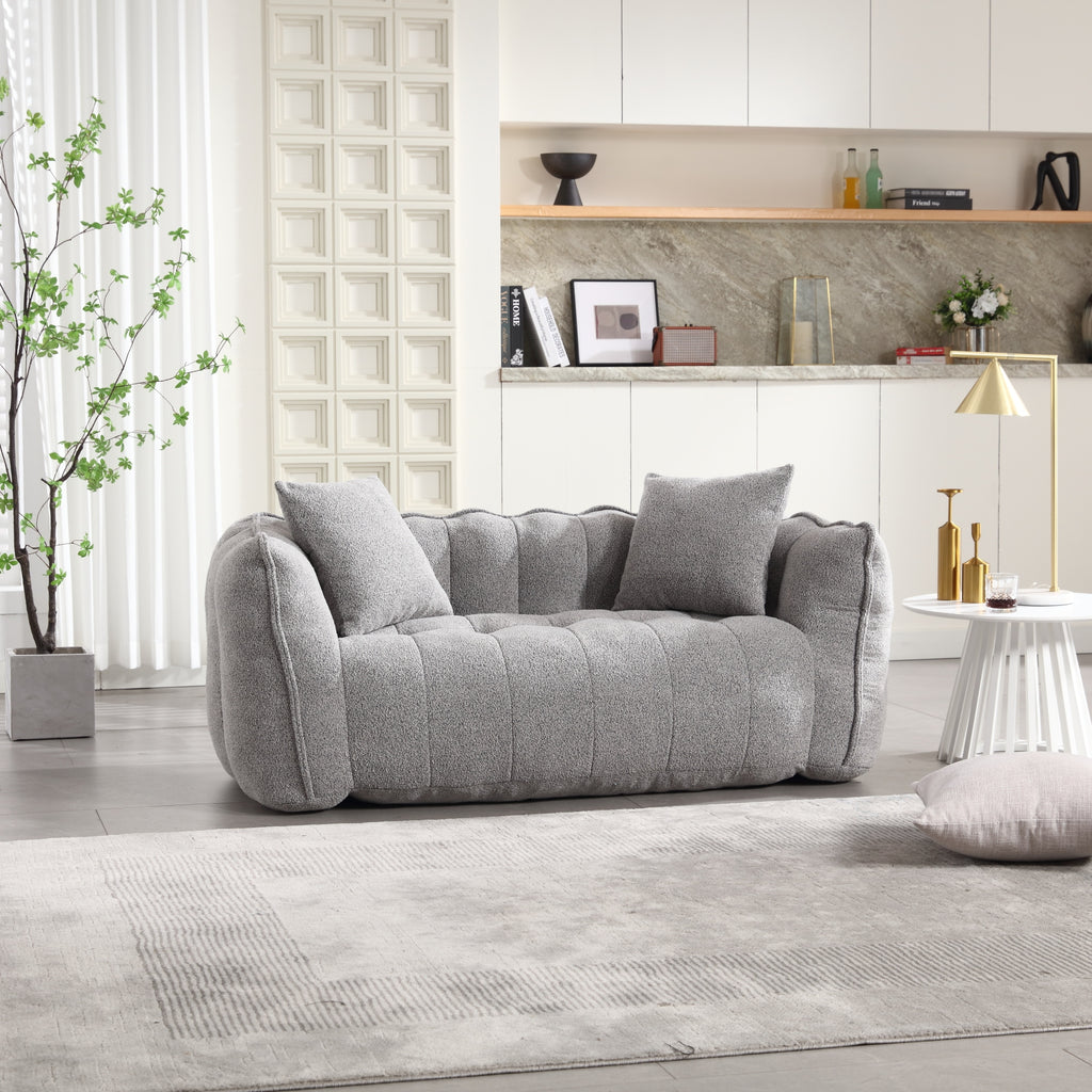 Cozy Beanbag Chair with High Resilience Foam Core for Two - Grey Chenille, 66x35x25 inches - Grand Goldman Shop