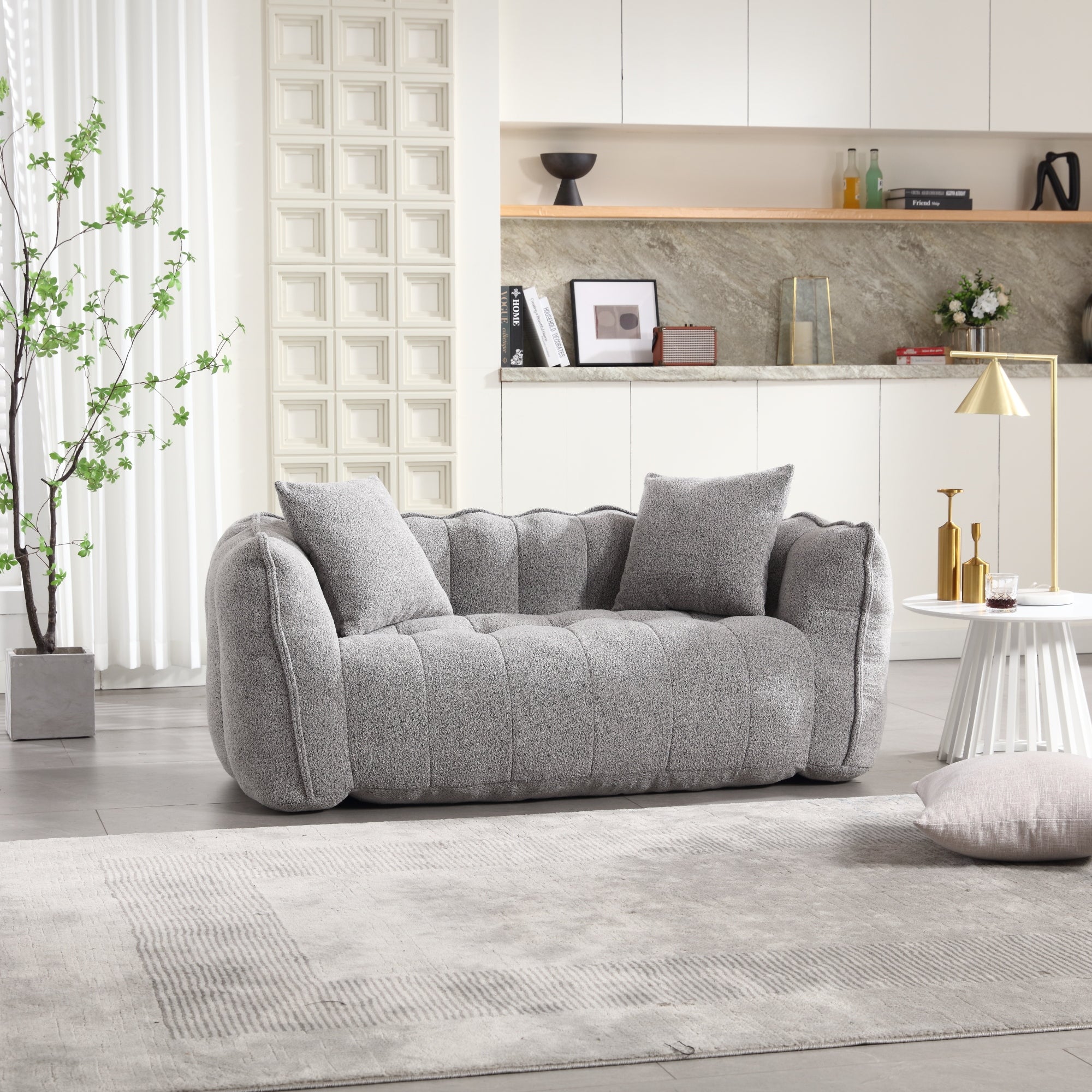 Cozy Beanbag Chair with High Resilience Foam Core for Two - Grey Chenille, 66x35x25 inches - Grand Goldman Shop