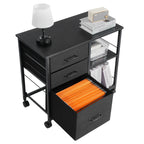 Mobile Metal File Cabinet with 3 Fabric Drawers and 2 Open Shelves Black - Grand Goldman