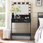 Vanity Desk with Mirror and Lights, Dressing Table with Large Drawer, 2 Level Storage Dresser & 3 Lighting Modes Adjustable Brightness, Suitable for Bedroom(Black) - Grand Goldman Shop