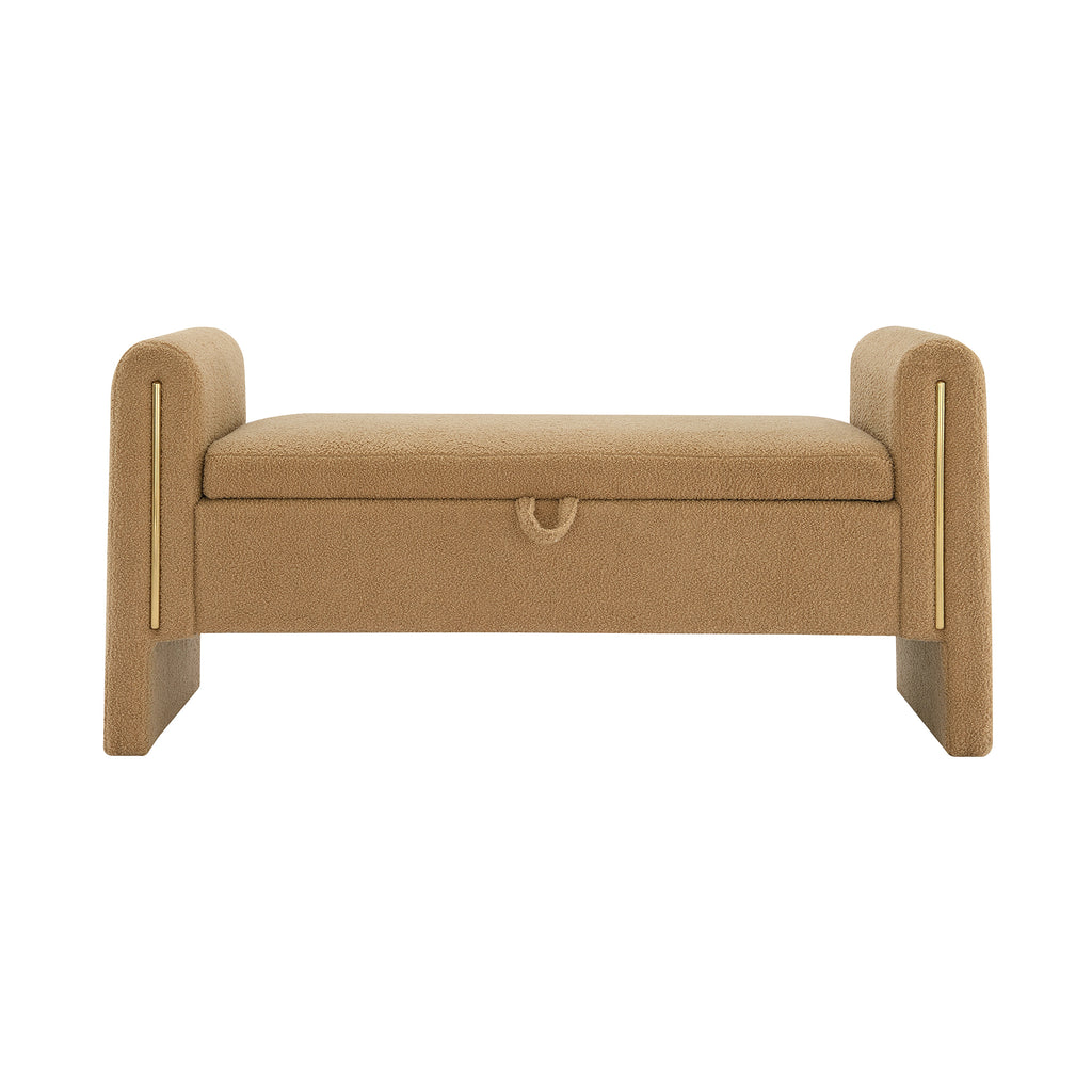 Modern Teddy Bed End Bench with Arms and Storage, Upholstered Foot Rest Stool, Coffee Color, Plywood, 52.3' Length - Grand Goldman Shop