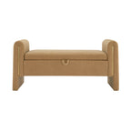 Modern Teddy Bed End Bench with Arms and Storage, Upholstered Foot Rest Stool, Coffee Color, Plywood, 52.3' Length - Grand Goldman Shop