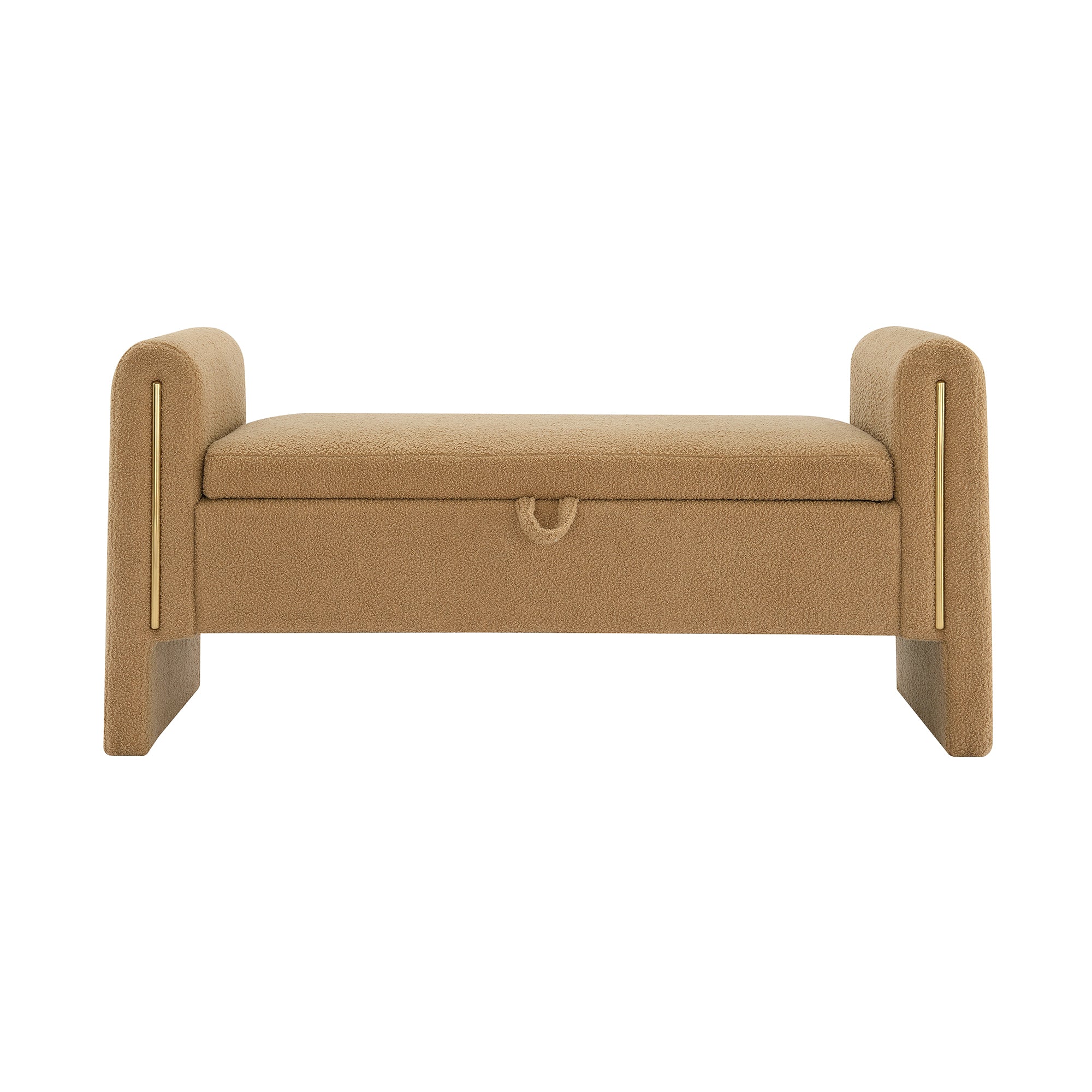 Modern Teddy Bed End Bench with Arms and Storage, Upholstered Foot Rest Stool, Coffee Color, Plywood, 52.3' Length - Grand Goldman Shop