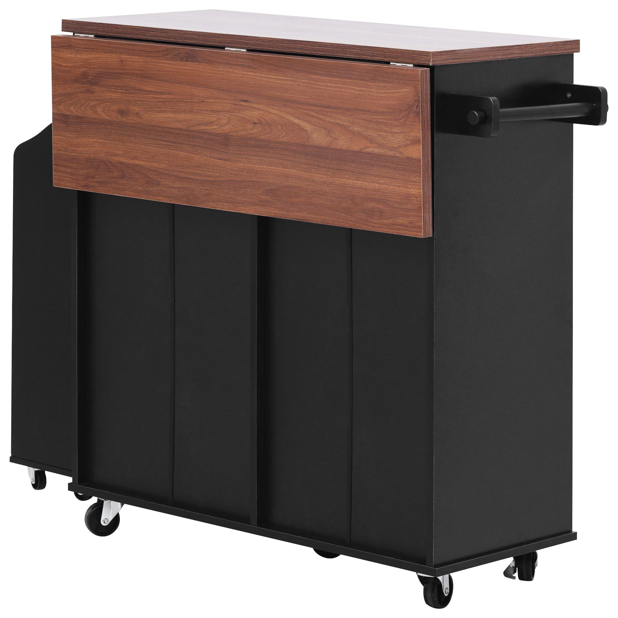 K&K 47.2' Farmhouse Kitchen Island with Drop Leaf, Kitchen Storage Island with Removable Side Racks, Two Drawers, Rolling Kitchen Cart on Wheels with Towel Rack, for Home, Kitchen, Dining Room, Black - Grand Goldman Shop
