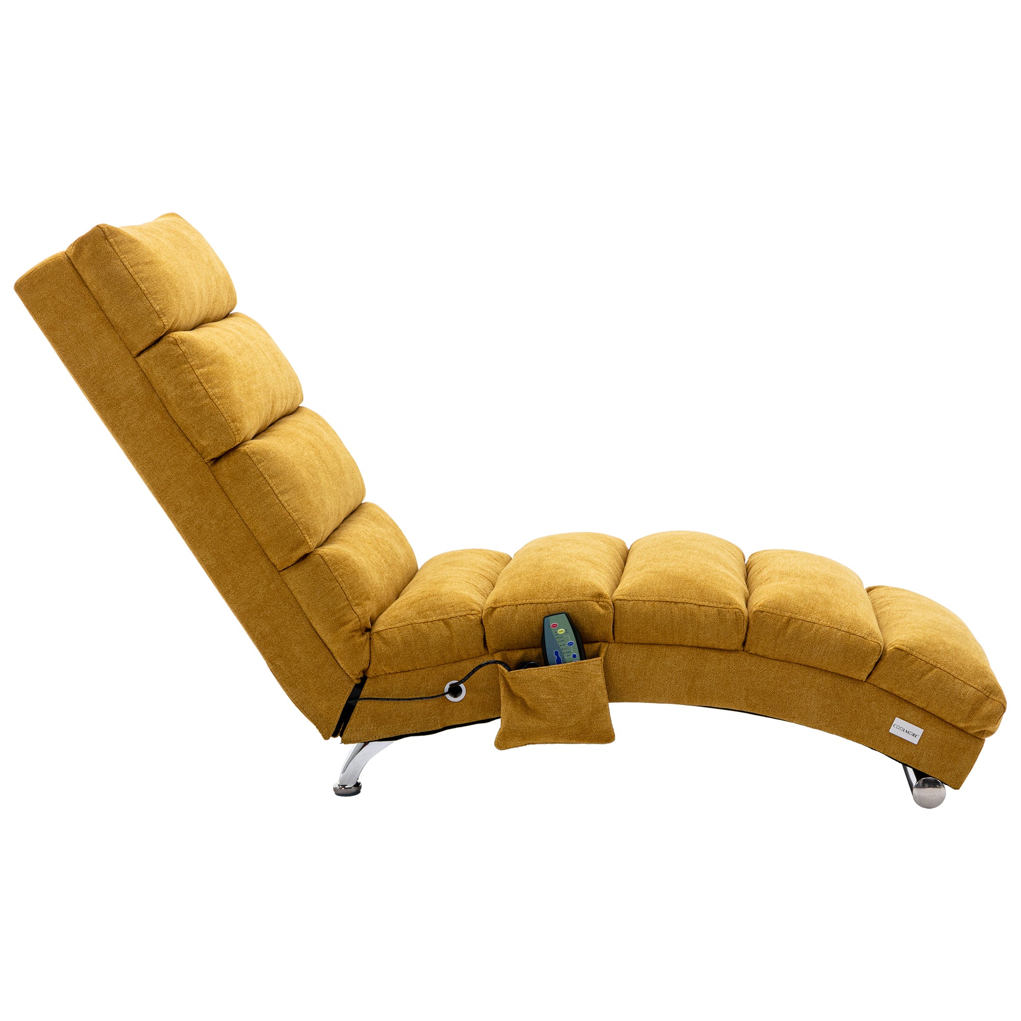 Ergonomic Linen Massage Chaise Lounge with Remote Control, Mustard Color, 5 Modes for Office, Living Room, Bedroom - Grand Goldman Shop