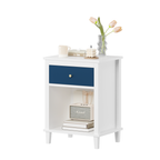 Navy+Golden Handle Wooden Nightstand with One Drawer One Shelf for Kids and Adults, White+Navy Finish, MDF Material, 26.77''H - Grand Goldman Shop