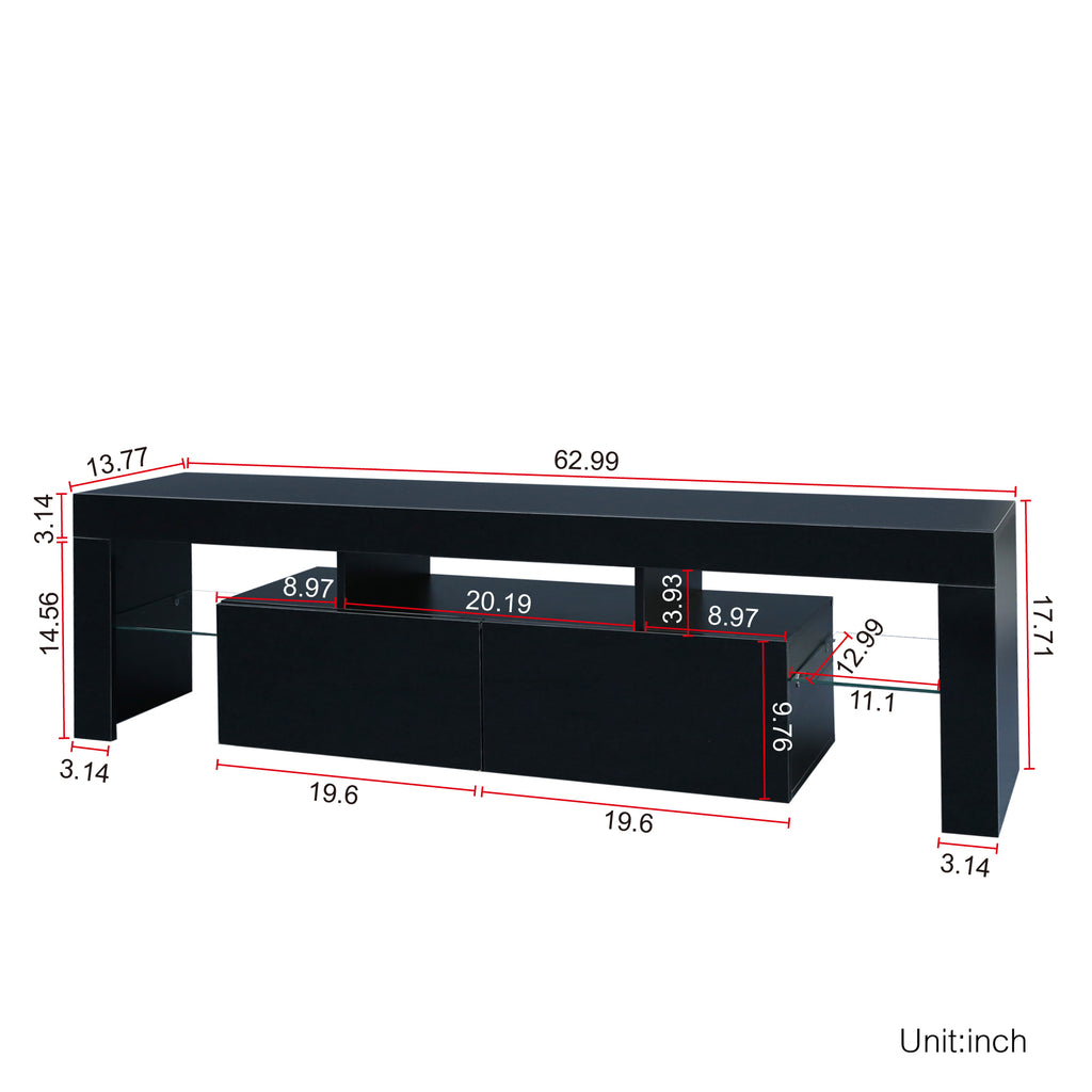 Modern Black TV Stand, 20 Colors LED TV Stand w/Remote Control Lights - Grand Goldman Shop