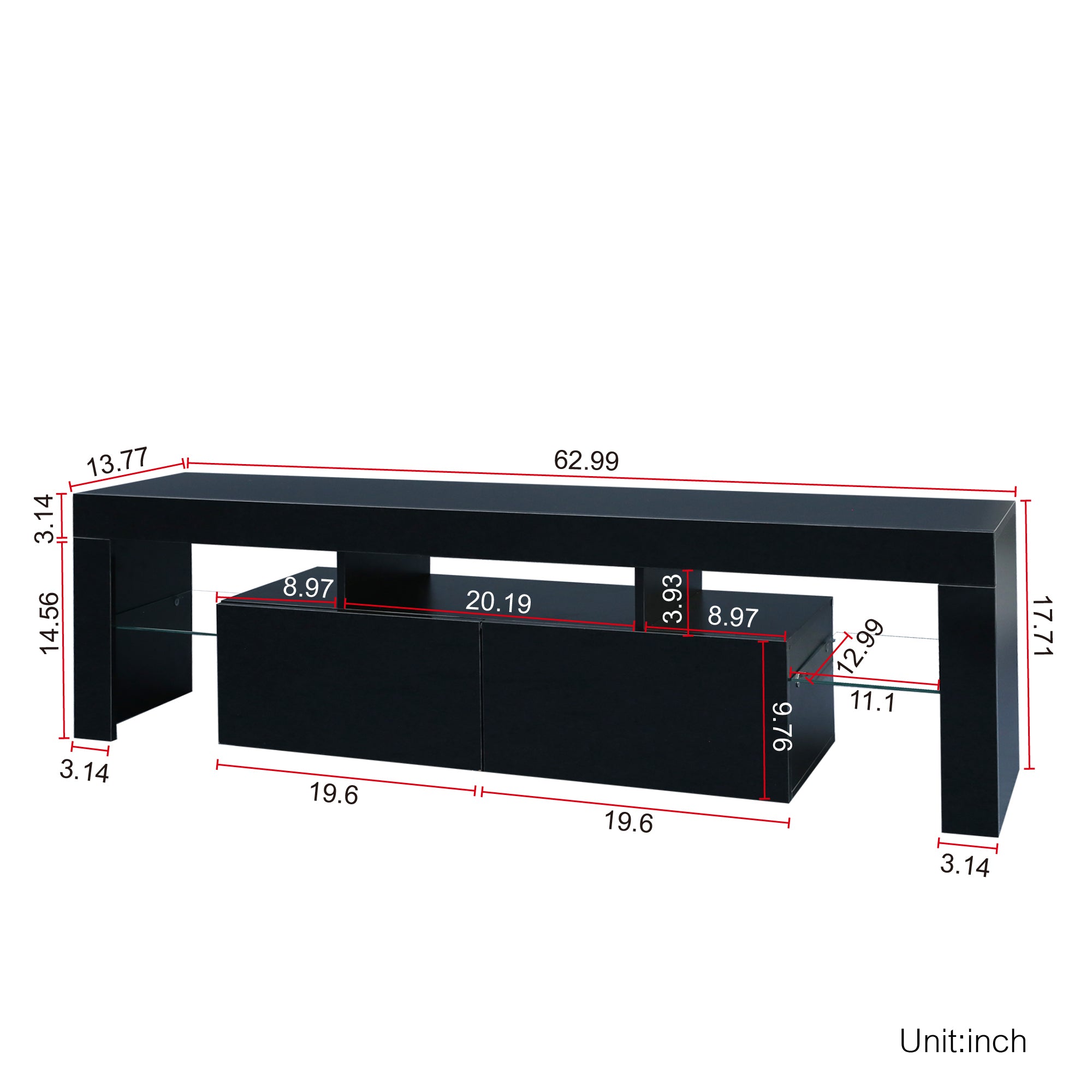 Modern Black TV Stand, 20 Colors LED TV Stand w/Remote Control Lights - Grand Goldman Shop