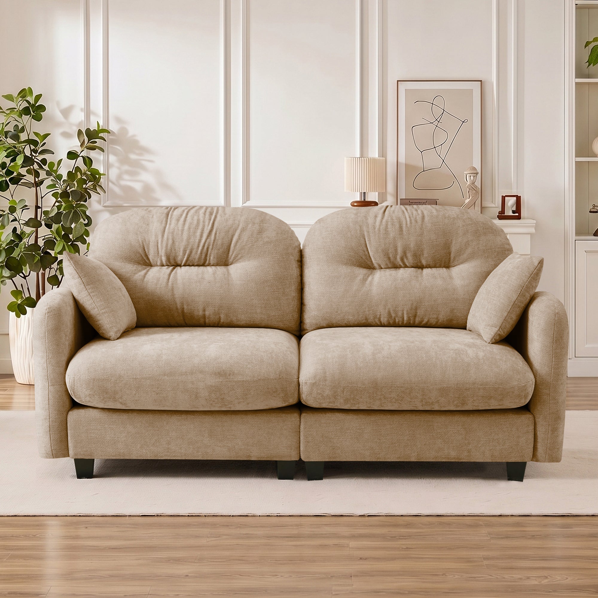 Loveseat Cloud Sectional Couches Chenille Fabric,Quilted Pleated Design, Ergonomic Design,High-Density Foam Easy Install Elegant Armrests High Quality Wooden Base,Fits Living Rooms,Camel - Grand Goldman Shop