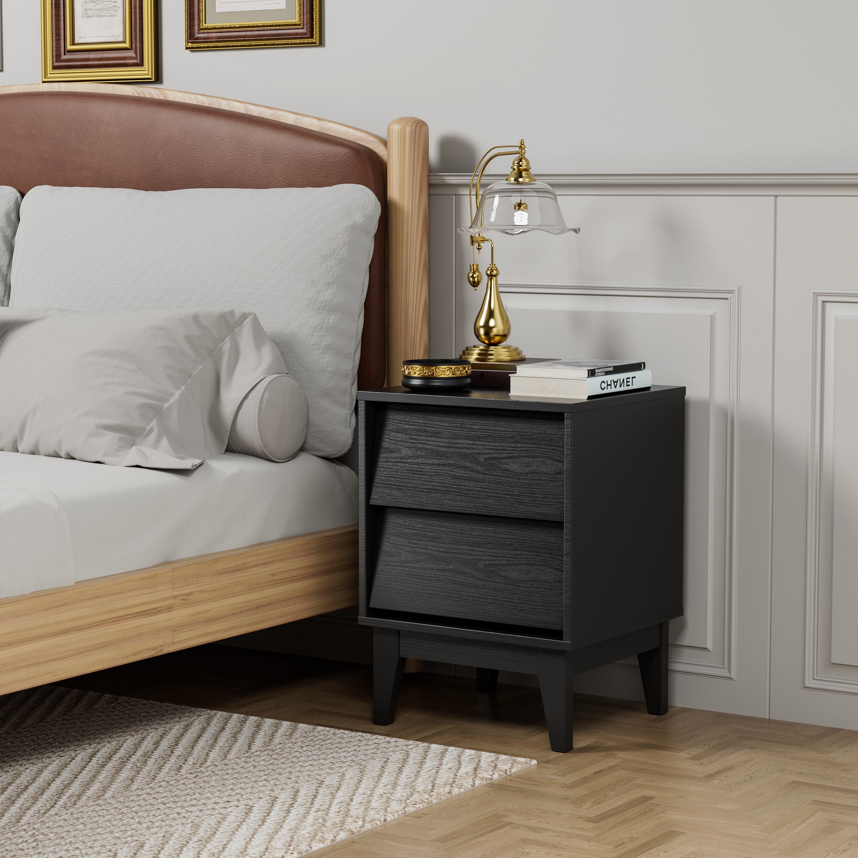 2 Set Nightstands Features Vintage-style and Bevel Design, Made of MDF, Mid Century Modern Nightstand, Night Stand for Bedroom - Grand Goldman Shop