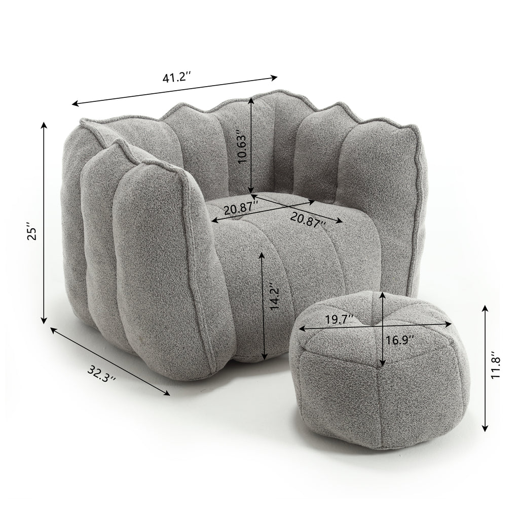 Soft Chenille Bean Bag Chair with High Resilient Foam for Living Room and Bedroom, Comfortable Square Lazy Sofa with Footstool for Adults - Grand Goldman Shop
