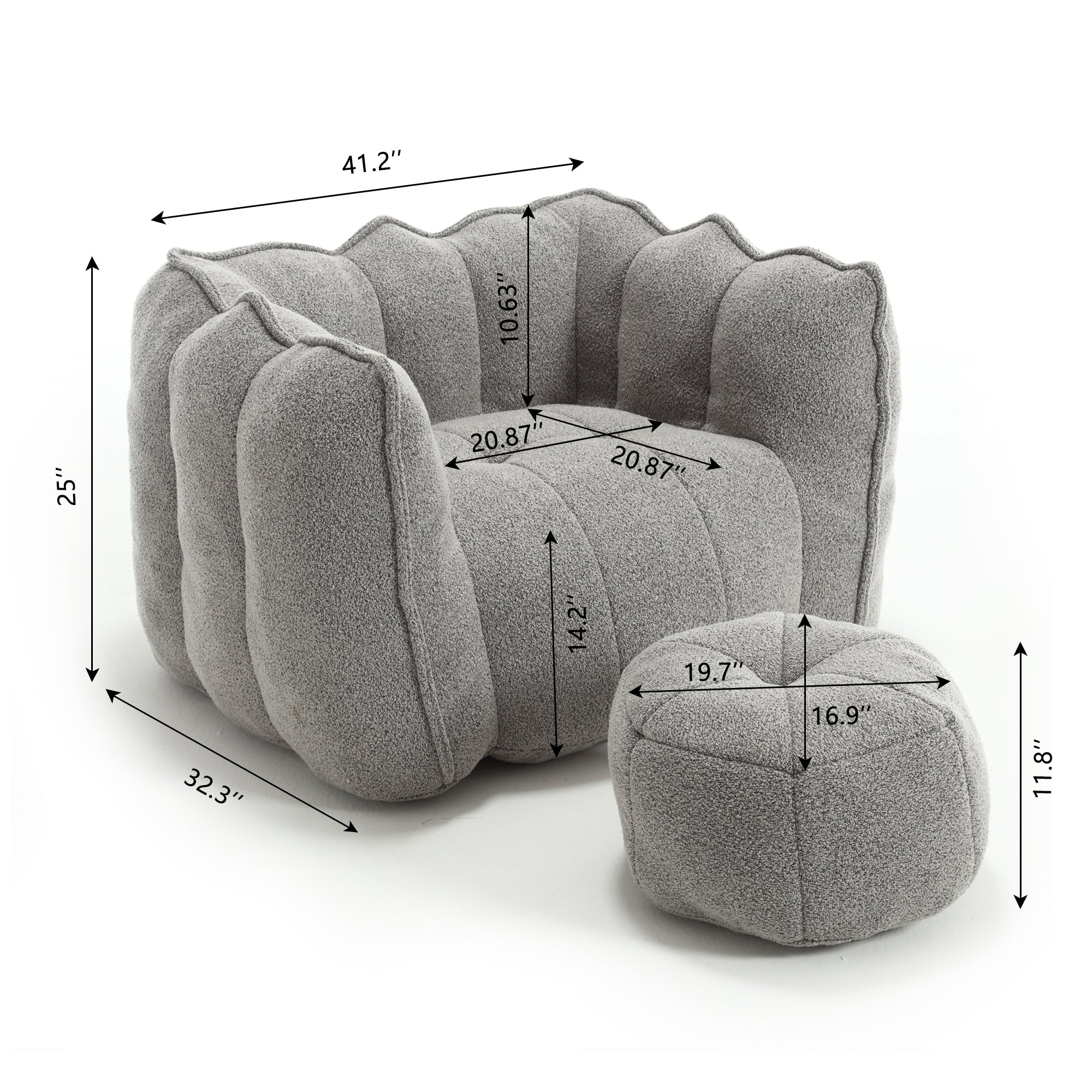 Soft Chenille Bean Bag Chair with High Resilient Foam for Living Room and Bedroom, Comfortable Square Lazy Sofa with Footstool for Adults - Grand Goldman Shop