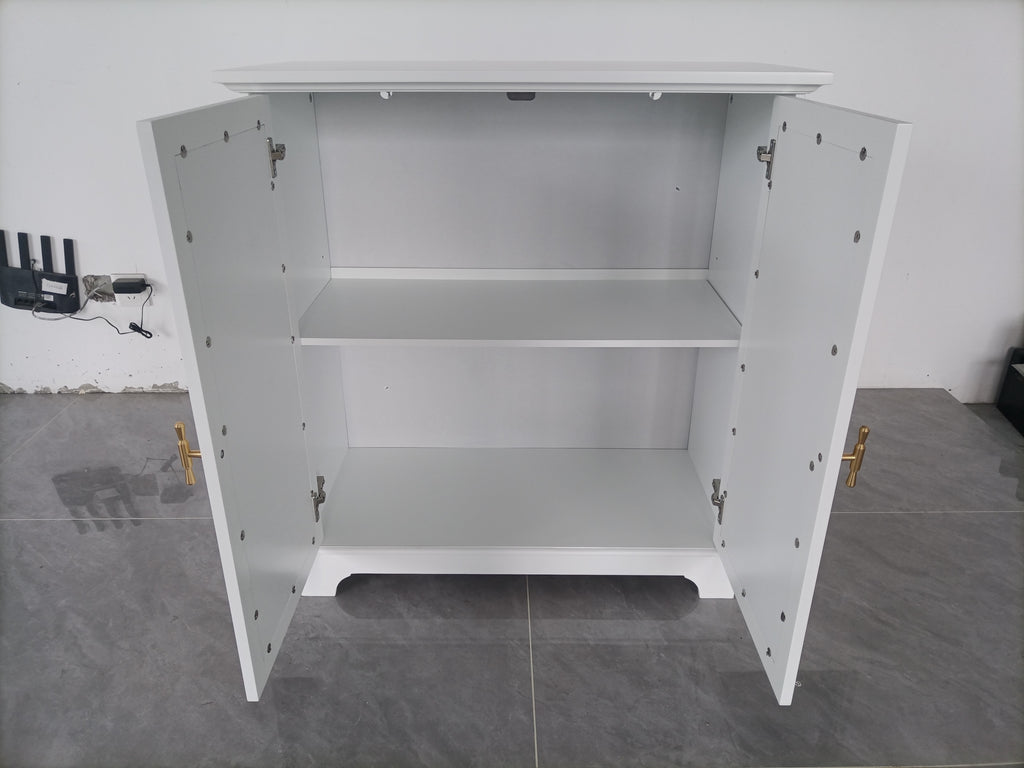 Rattan Decorated Sideboard Buffet Storage Liquor Cabinet, White Particle Board & MDF, 31.10 x 14.96 x 34.25 inches - Grand Goldman Shop