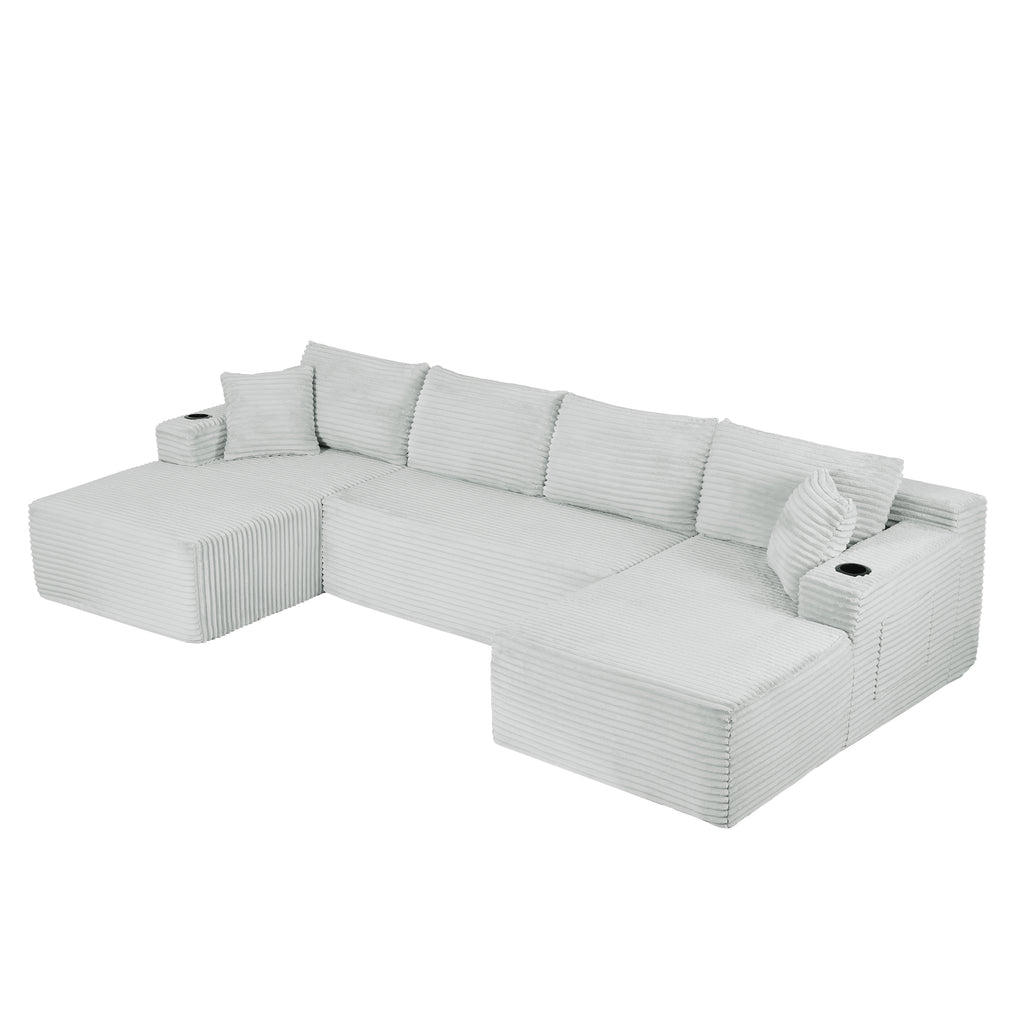 Compressible U-Shaped Sectional Sofa Set,Minimalist Style Modular Sectional Sofa, Corduroy Fabric Cloud Couch for Living Room - Grand Goldman Shop