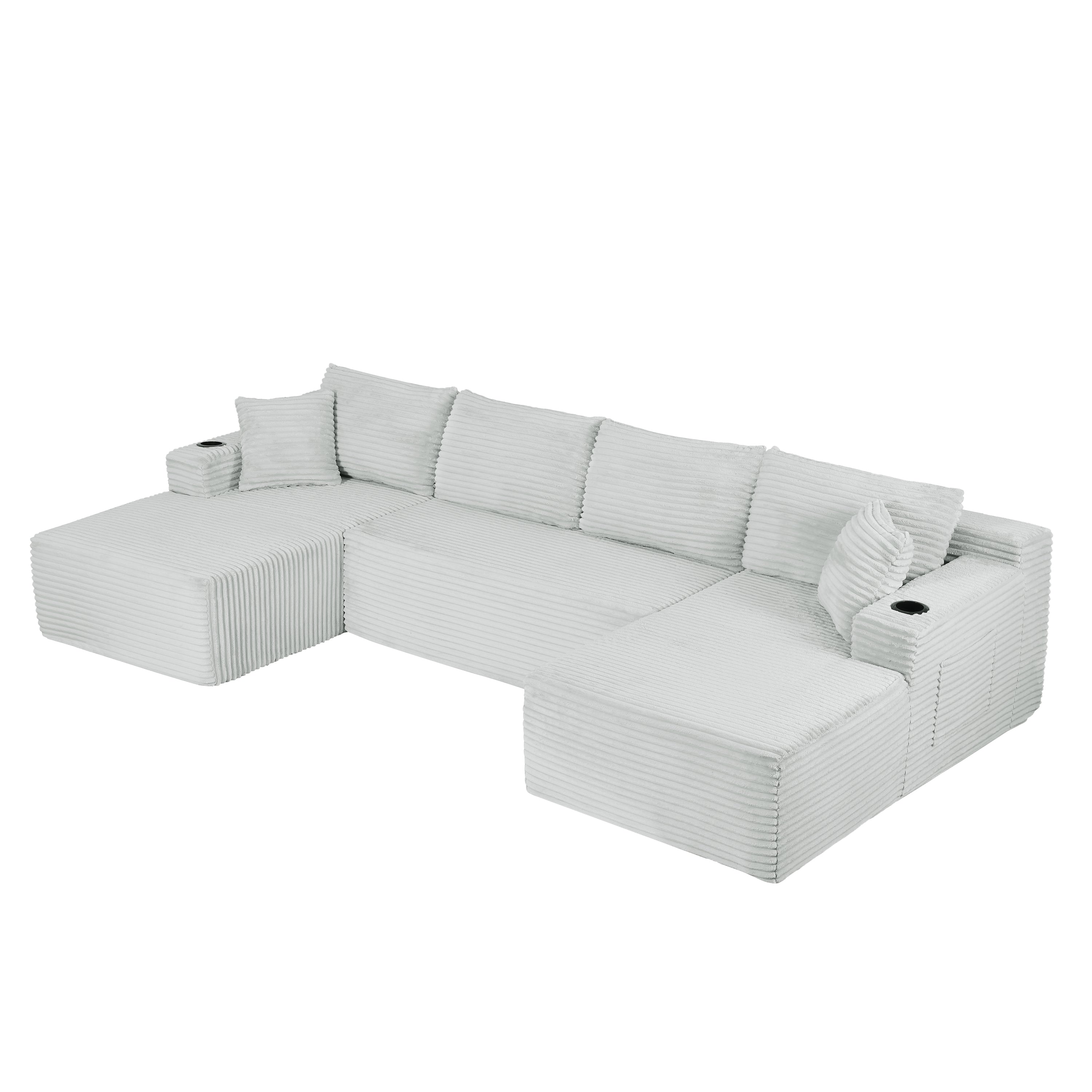 Compressible U-Shaped Sectional Sofa Set,Minimalist Style Modular Sectional Sofa, Corduroy Fabric Cloud Couch for Living Room - Grand Goldman Shop