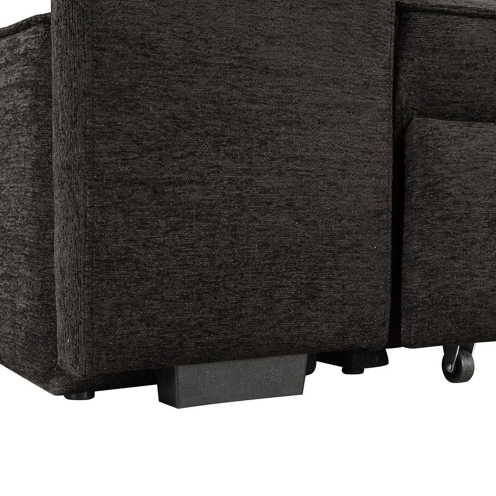 Modern L-Shape 3 Seat Reversible Sectional Couch with Pull Out Sleeper Sofa, Storage Chaise, 2 Stools, Charcoal Grey, Linen Chenille - Grand Goldman Shop