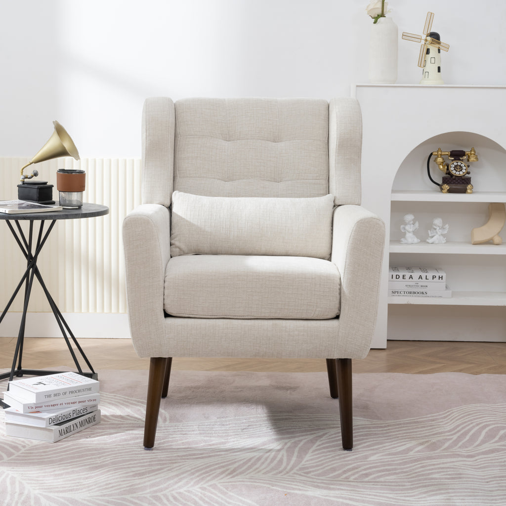 Modern Accent Chair Upholstered Foam Filled Living Room Chairs Comfy Reading Chair Mid Century Modern Chair with Chenille Fabric Lounge Arm Chairs Armchair for Living Room Bedroom (Beige) - Grand Goldman Shop