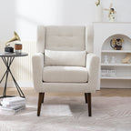 Modern Accent Chair Upholstered Foam Filled Living Room Chairs Comfy Reading Chair Mid Century Modern Chair with Chenille Fabric Lounge Arm Chairs Armchair for Living Room Bedroom (Beige) - Grand Goldman Shop
