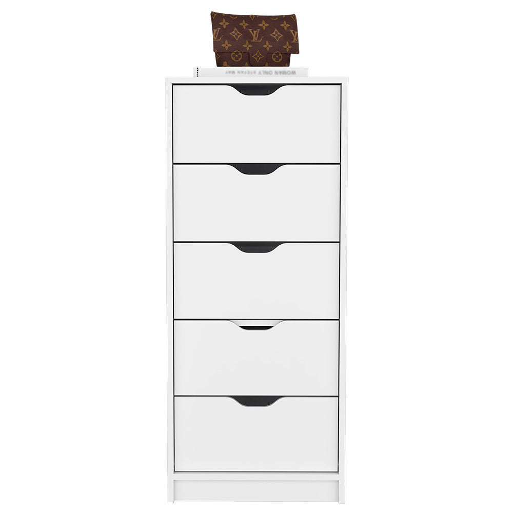 Dresser Kamran, Five Drawer Narrows, White Finish - Grand Goldman Shop