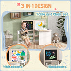 Qaba Kids Table and Chair Set, 3 in 1 Kids Art Table and Chair Set with Storage Shelves, Foldable Blackboard, Whiteboard & Ro