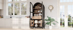 K&K 71' Tall Arched Kitchen Pantry Cabinet with Door Shelves, Farmhouse Kitchen Storage Cabinet with Open & Adjustable Shelves, Hidden Drawer & Glass Door, Cupboard for Kitchen, Dining Room, Black - Grand Goldman Shop
