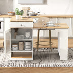 K&K 59.5' Kitchen Island with Extendable Dining Table, Kitchen Storage Table with Double-sided Storage, Kitchen Island with 2 Drawers, Power Outlet, Side Open Shelves, for Kitchen, Dining Room, White - Grand Goldman Shop