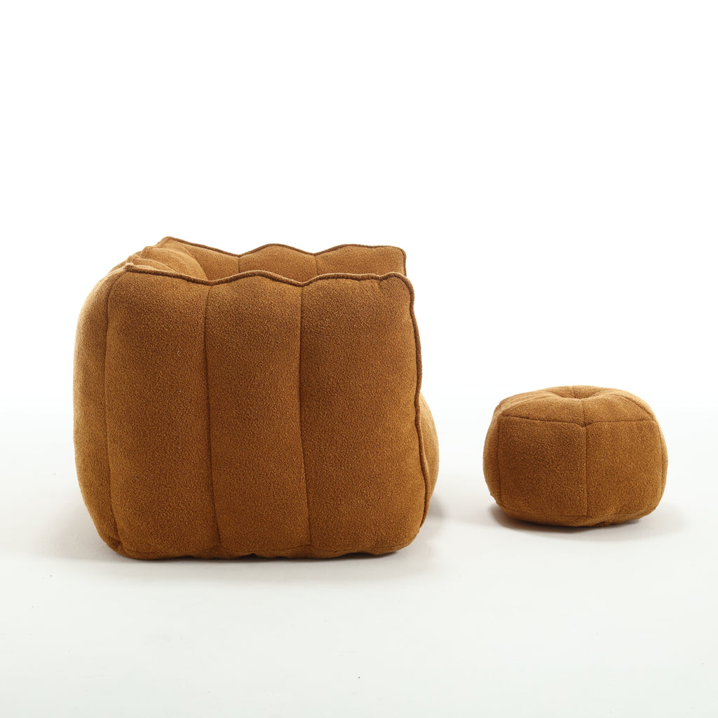 Soft Chenille Bean Bag Chair with High Resilient Foam for Living Room and Bedroom, Comfortable Square Lazy Sofa with Footstool for Adults - Grand Goldman Shop