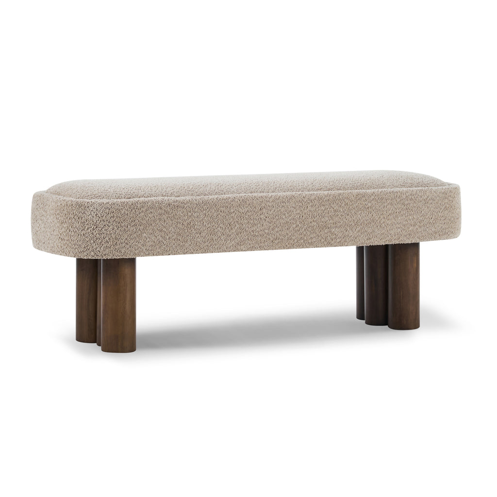 Indoor Khaki Boucle Dining Bench with Walnut Color Legs, 51.57'L Upholstered Seating for Kitchen, Dining Room and Living Space,250lbs Capacity - Grand Goldman Shop