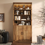 83.4'Tall Modern Bookshelf with Doors, Farmhouse Bookcase with 3-Tier Adjustable Shelves, Display Shelves with LED Light,Larg