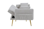 Modern Teddy Upholstered Accent Loveseat Sofa With Side Pocket,Folding Sleeper Sofa Bed With Foldable Armrest , Adjustable Backrest and Golden Metal Legs for Living Room,Grey - Grand Goldman Shop