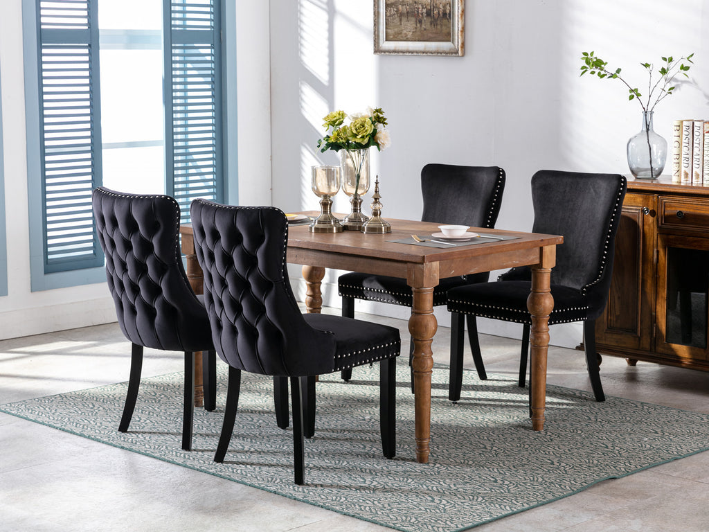Upholstered Wing-Back Dining Chair with Backstitching Nailhead Trim and Solid Wood Legs,Set of 2, Black,SW8809BK, KD - Grand Goldman Shop