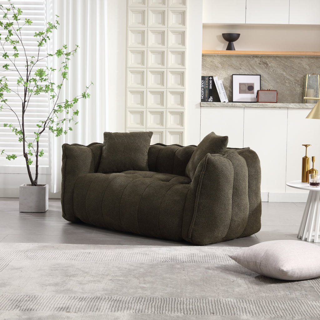 Cozy Beanbag Chair with High Resilience Foam Core for Two - Olive Green Chenille, 66x35x25 inches - Grand Goldman Shop