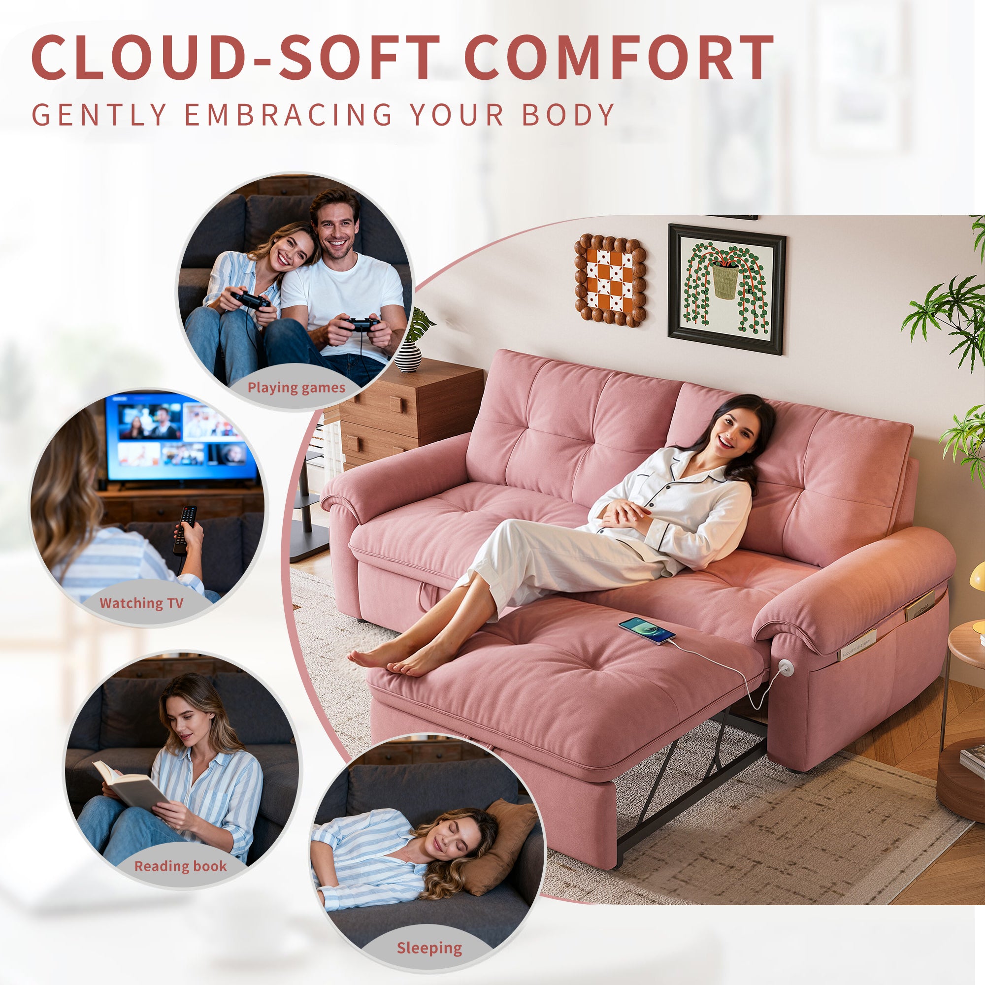 W3820S00026, a 77-inch convertible sofa bed, and a 2-in-1 piece suitable for both sitting and lying. Made of cloud-like fabric, it is applicable to living rooms, bedrooms and apart - Grand Goldman Shop