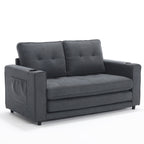 {VIDEO Provided}3-in-1 Upholstered Futon Sofa Convertible Sofa bed,Foldable Tufted Loveseat with Pull Out Sleeper Couch Bed,Folding Mattres Love Seat Daybed W/Side Pockets and Cup Holder, Dark Gray - Grand Goldman Shop