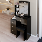 29.2' Small Space Left Bedside Cabinet Vanity Table + Cushioned Stool, Extra Large Right sliding mirror, Multi Layer High Capacity Storage, Practical Fashionable Dresser, Suitable For Small Space - Grand Goldman Shop