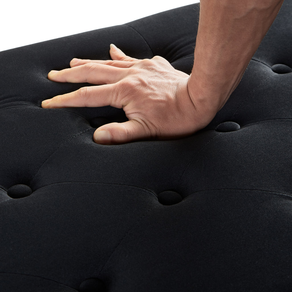 Upholstered Tufted Button Storage Bench with nails trim,Entryway Living Room Soft Padded Seat with Armrest,Bed Bench-Black - Grand Goldman Shop